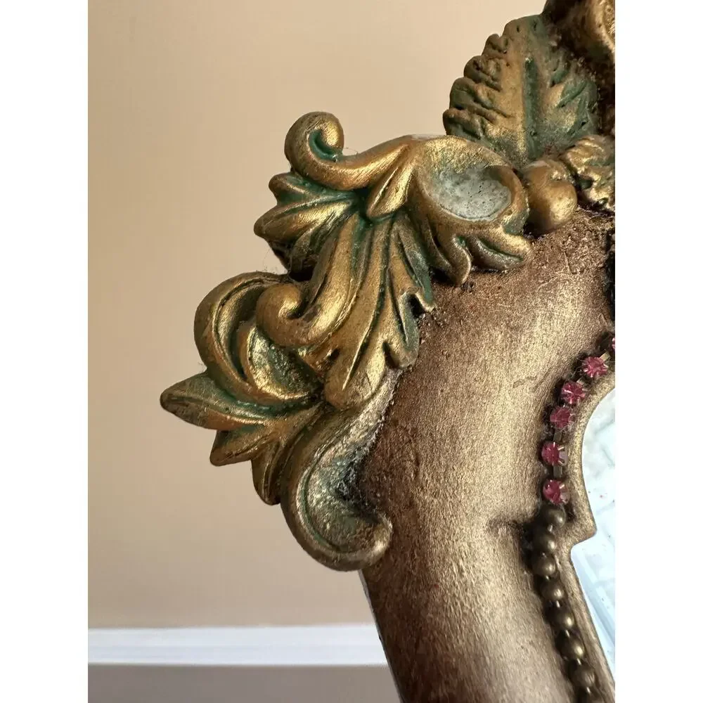 Vintage Mirror By Michal Negrin ? Flowers Unique sea shell crystal desk top READ